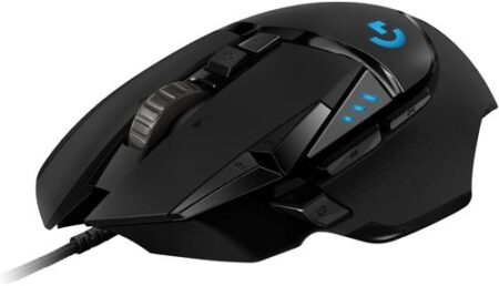 Souris gamer logitech g502 hero noire avec éclairage RVB et poids ajustable pour une précision gaming optimale.