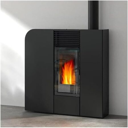 Poêle à granulés godin chronos 9 kw noir avec habillage en acier, contrôle WiFi et sortie concentrique supérieure pour chauffage performant.