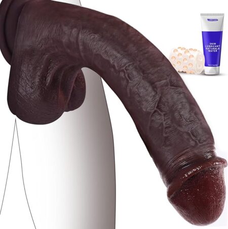Image d’un gode xxl ventouse silicone PRONFANS 28,5 cm en TPE brun, montrant un sextoy réaliste avec ventouse pour fixation sur surface lisse.