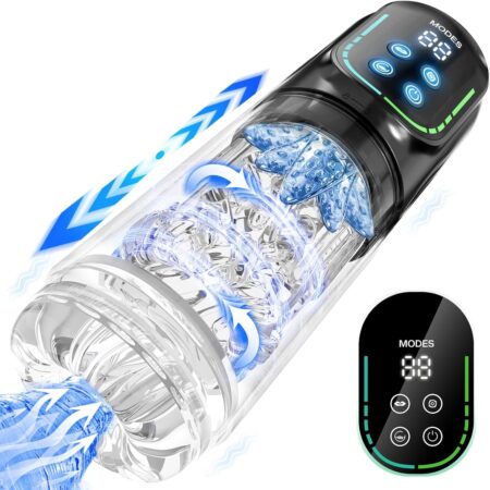 Masturbateur automatique homme en silicone avec rotation, succion et 7 modes de stimulation pour une expérience immersive.