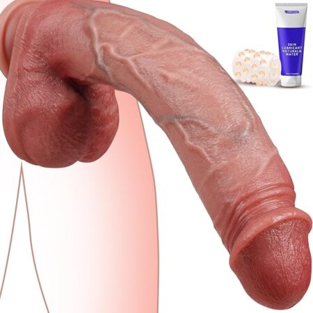 Image d’un gode ventouse réaliste XXL en silicone couleur chair avec ventouse à la base pour fixation stable et utilisation intime confortable.