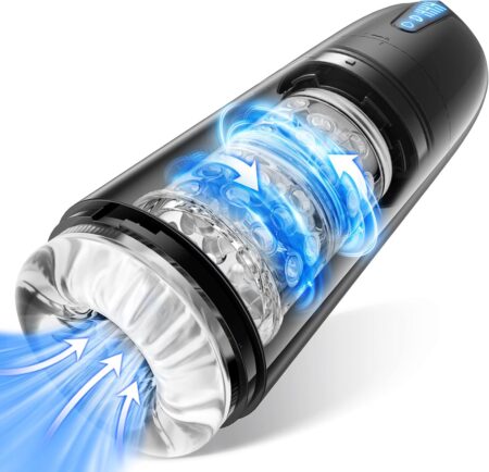 Masturbateur mains libres homme avec aspiration et rotation, vaginette ultra réaliste en silicone pour stimulation automatique et sensations intenses.