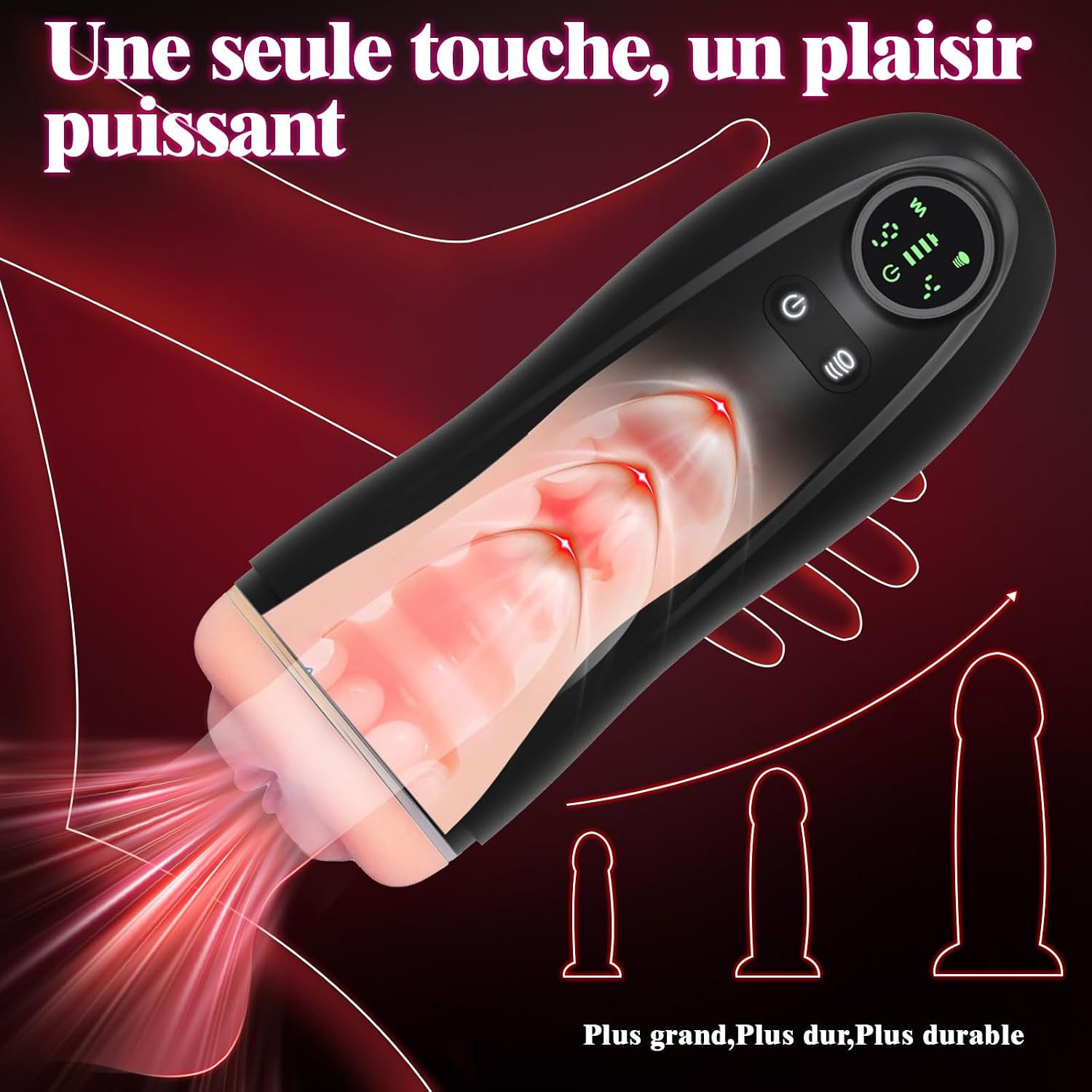 Masturbateur masculin LED 9 vibrations 4 succion – Image 3