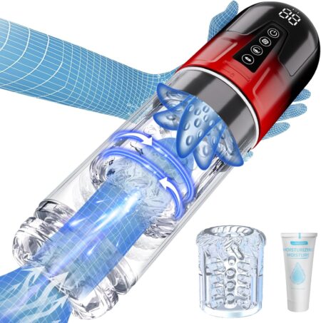 Image d’un masturbateur homme 7 modes massage mains libres au design ergonomique noir avec texture réaliste et structure stable pour utilisation intime confortable.