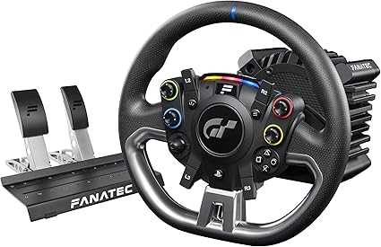 Volant fanatec gran turismo dd pro avec base Direct Drive 5 Nm et pédalier pour simulation automobile sur PS5, PS4 et PC.