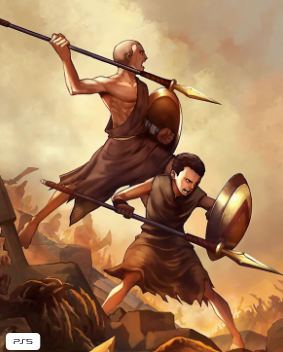 Affiche god of war sons of sparta représentant des guerriers spartiates dans une scène épique inspirée de l'univers du jeu vidéo.