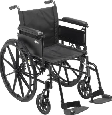 Drive Medical Cruiser X4 fauteuil roulant manuel robuste avec structure pliable et roues renforcées pour les déplacements quotidiens en toute sécurité.