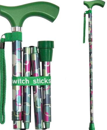 Switch Sticks Vienna canne de marche pliable élégante avec structure aluminium légère, poignée bois ergonomique et design coloré pour une marche stable et sécurisée.
