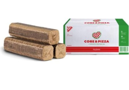 Palette de bois de hêtre compressé pour four à pizza en colis de 13 kg sans produits chimiques conforme norme HACCP pour cuisson professionnelle.